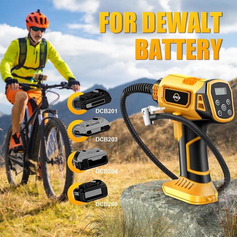 APATB Cordless Air Compressor for Dewalt 20V Max Battery,150PSI Portable Tire Inflator Handheld Air Pump with Digital Pressure Gauge for Cars Motorcycles Bikes Sport Balls (No Battery) - Image 5